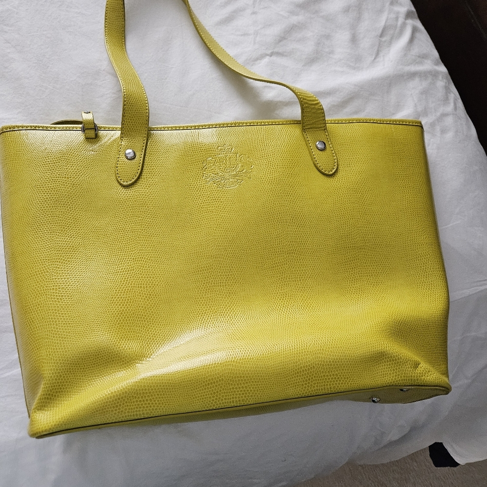 LAUREN RALPH LAUREN Tote Bag Leather Lemon Hand Bag - Picture 1 of 6